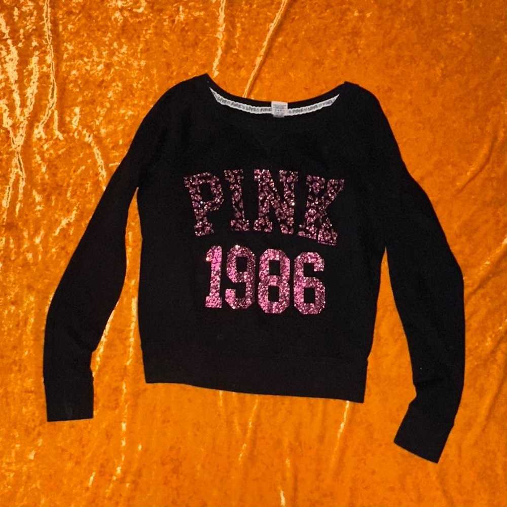 victorias secret vs pink bedazzled 1986 detail pullover crewneck sweatshirt
